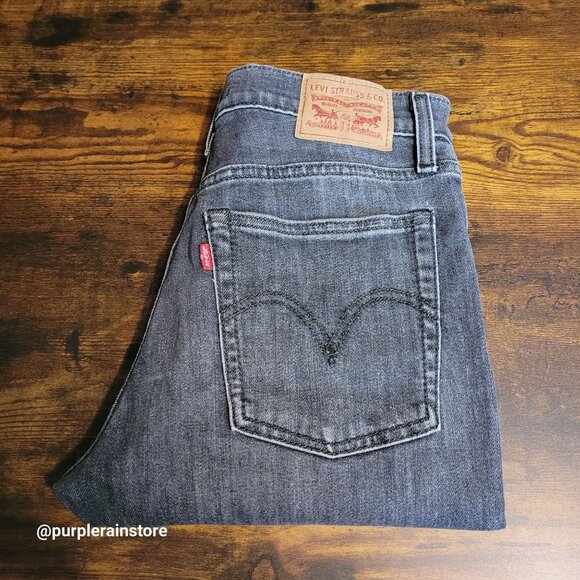 Levi's Jeans 26 Wedgie Straight High Rise Button Fly Black Wash Raw Hem Stretch - Picture 3 of 13